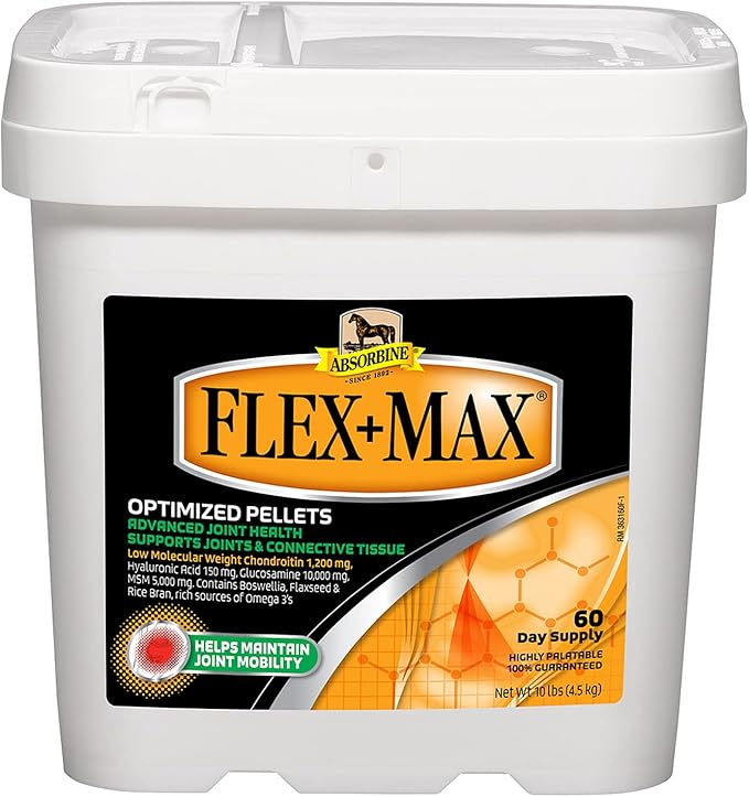 Absorbine Flex+Max Horse Joint Supplement Pellets, Highly Palatable, Comprehensive Equine Formula with Glucosamine, MSM, Chondroitin & Flaxseed, 10lb Tub / 60 Day Supply-PawvioPets