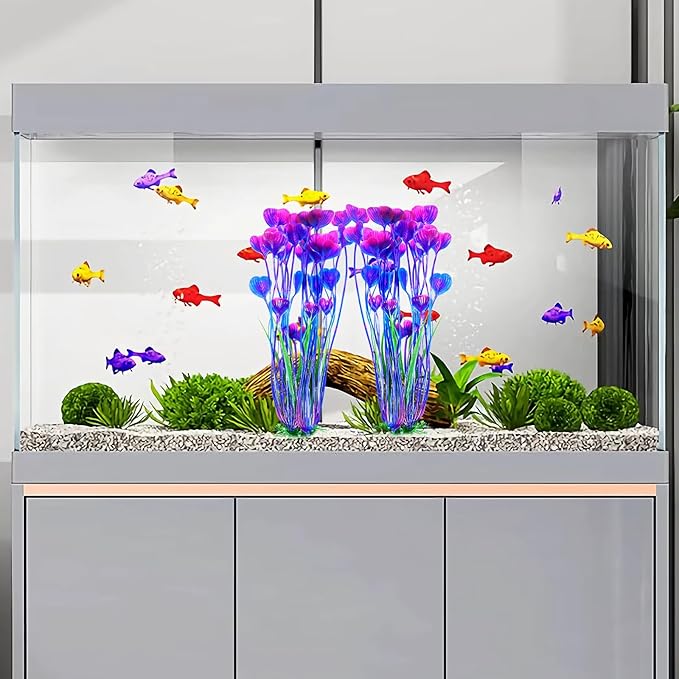 AQUANEAT Artificial Fish Tank Plants, Plastic Aquarium Accessories Large, 15.5 inch Purple Decorations, 2pcs-PawvioPets