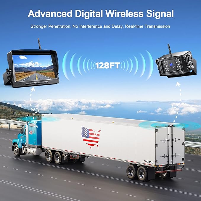 Fookoo HD 1080P 9" Wireless Backup Camera System, 9-inch Dual/Quad Split Monitor w/Recording, Supports 4 Cameras, IP69 Waterproof Rear View Cam Parking Lines 32GB SD Card for RV/Trailer/Truck(DW901)-PawvioPets