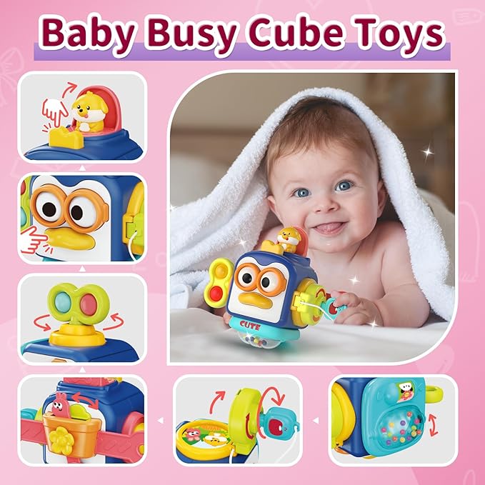 3 in1 Baby Toys 12 to 18 Months - Busy Board Sensory Toys, Tissue Box Toy, Pull String Teether, Learning Toy for Babies, Infant Gifts for 12 18 Months Old-PawvioPets