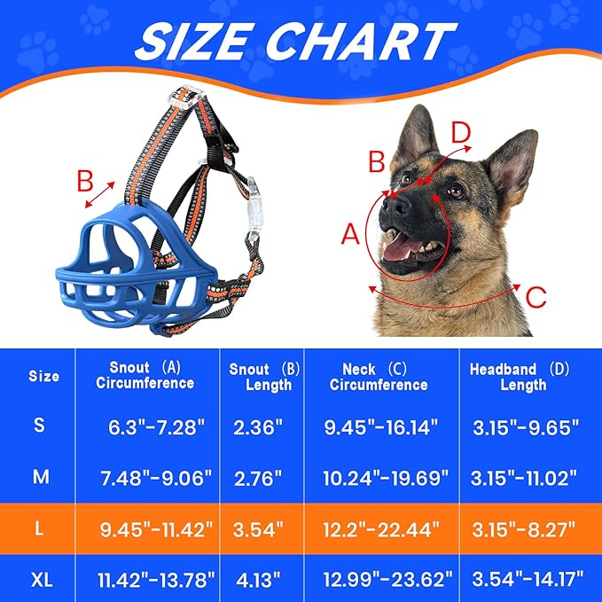 Dog Muzzle, Basket Muzzle for Small Medium Large Dogs, Anti-Biting and Chewing, Lightweight & Sturdy Cage Design, Allows Panting & Drinking, Ideal for Grooming & Training(Blue Size L)-PawvioPets