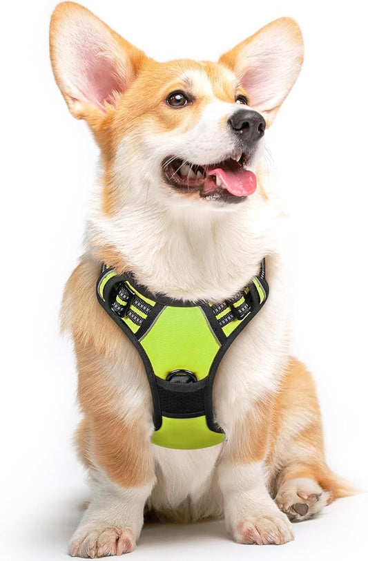 Eagloo Dog Harness Medium Sized Dog, No Pull Service Vest with Reflective Strips and Control Handle, Adjustable and Comfortable for Walking, No Choke Pet Harness with 2 Metal Rings, Green, M-PawvioPets