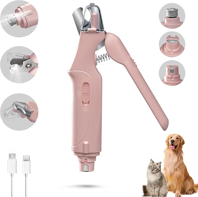 2 in 1 Cat Nail Clippers & Dog Nail Clippers Trimmers for Large Medium Small Dogs Cats Claw Trimmer Quick Sensor and Safety Guard USB Rechargeable with 2 LED Lights Dogs Nail Trimmer-PawvioPets