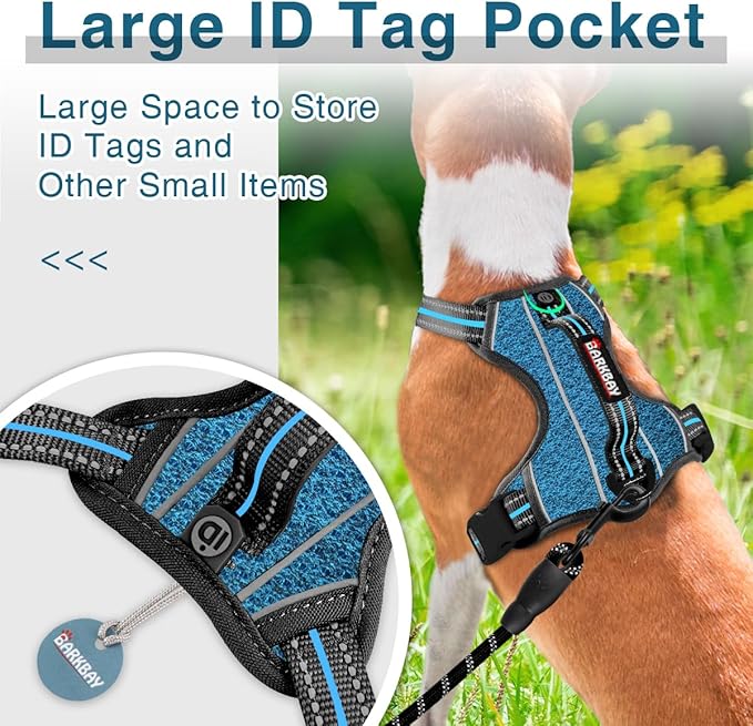 BARKBAY Dog Harness No Pull with ID Tag Pocket - Heavy Duty, Reflective, Easy Control for Large Dogs(Blue/Black,S)-PawvioPets