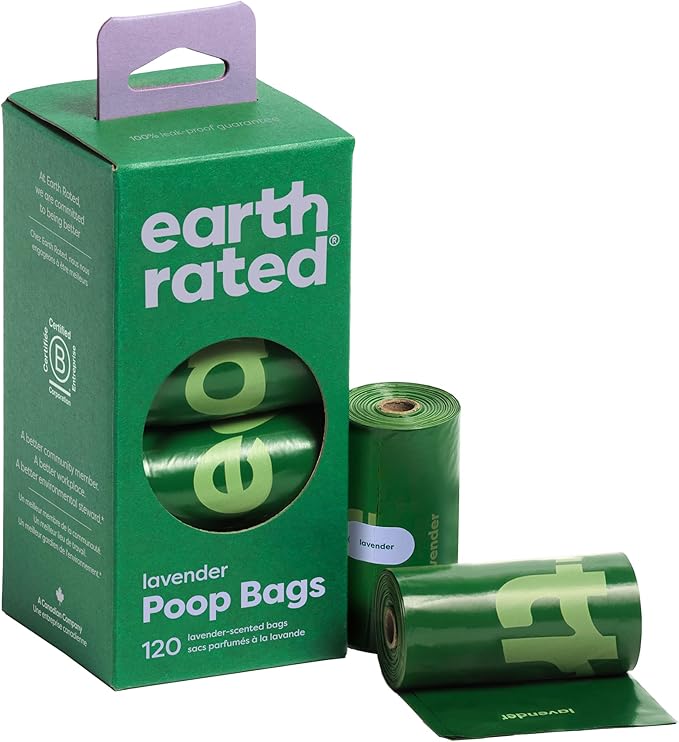 Earth Rated Poop Bags for Dogs Guaranteed Leak Proof and Extra Thick Waste Bag Refill Rolls, Lavender Scented, 120 Count-PawvioPets