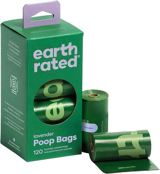 Earth Rated Poop Bags for Dogs Guaranteed Leak Proof and Extra Thick Waste Bag Refill Rolls, Lavender Scented, 120 Count-PawvioPets