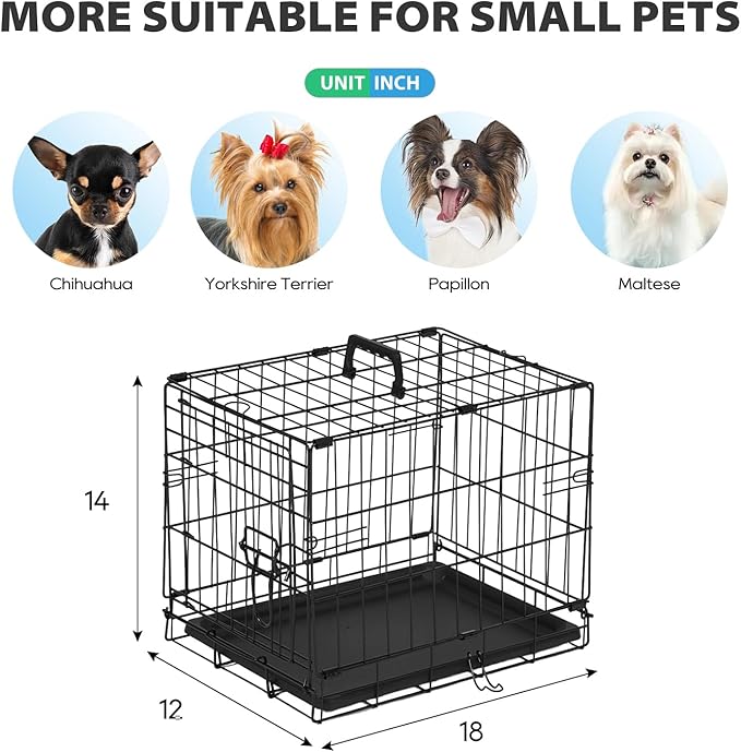 BestPet | Dog Crate | 18" | Black | Foldable Metal Kennel with Double Doors, Secure Slide-Bolt Latches, Leakproof Tray | Portable Dog Cage for Small Breeds | for Travel, Indoor & Outdoor Use-PawvioPets