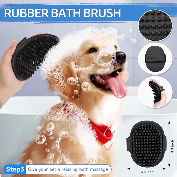 Dog Brush Kit – 3 PCS Grooming Set with Self-Cleaning Brush, Undercoat Rake & Pet Bath Brush. Great for Shedding, Tangles & Dirt Removal – Ideal for Long & Short Haired Dogs & Cats, Blue-PawvioPets