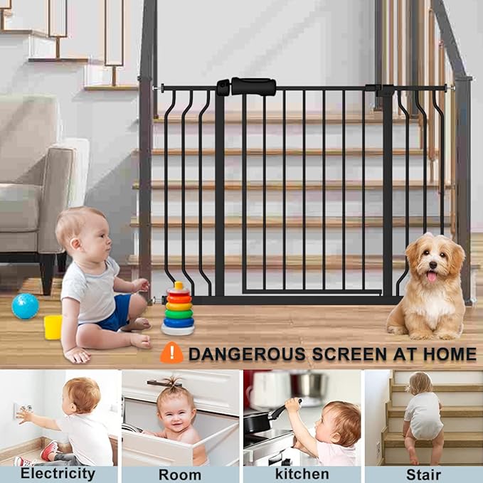 Extra Wide Baby Gate Black 62-67 Inch Wide Pressure Mounted Auto Close Child Safety Gate Long Dog Gate for House Doorways-PawvioPets