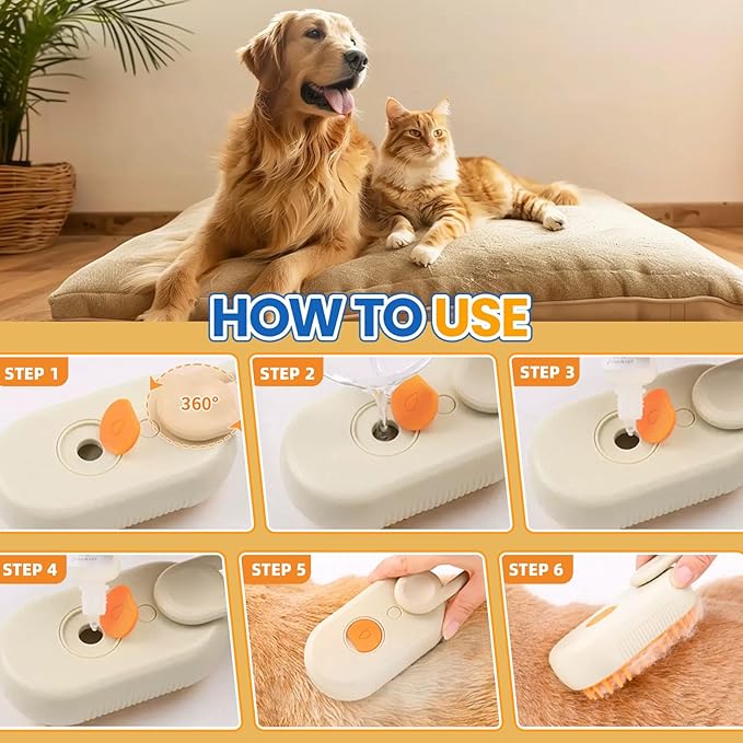 4 in 1 Cat Steam Brush for Shedding, Rechargeable Steam Pet Brush for Dog and Cat, Anti-Static, Massage, Cleaning, Shedding & Combing All In One!(Brown)-PawvioPets