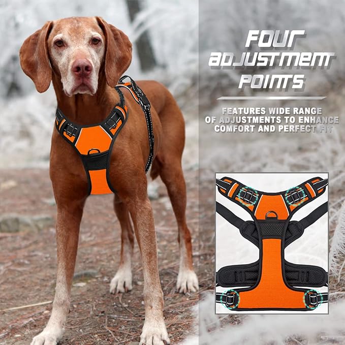 BARKBAY No Pull Dog Harness Front Clip Heavy Duty Reflective Easy Control Handle for Large Dog Walking(Orange,M)-PawvioPets