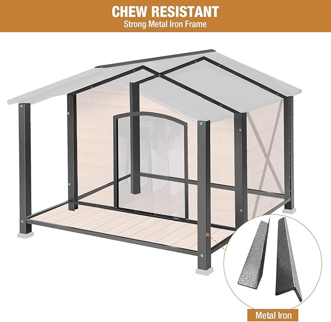 Extra Large Dog House Outdoor Weatherproof, Strong Metal Chew Proof Frame Dog Kennel for Small Medium Large Dogs-PawvioPets