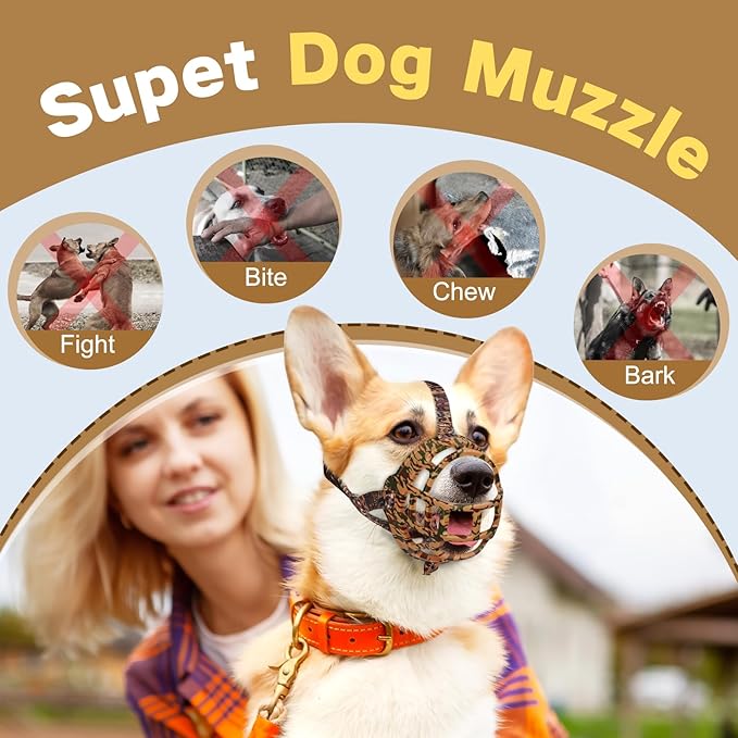 Basket Muzzle to Prevent Biting, Dog Muzzle for Large Medium Small Dogs Allows Panting Drinking Anti Chewing, Perfect for Grooming Trimming Training and Aggressive Reactive Dogs (Brown, Size 4)-PawvioPets