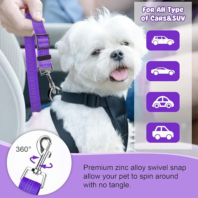 BWOGUE 2 Packs Dog Cat Safety Seat Belt Strap Car Headrest Restraint Adjustable Nylon Fabric Dog Restraints Vehicle Seatbelts Harness-PawvioPets