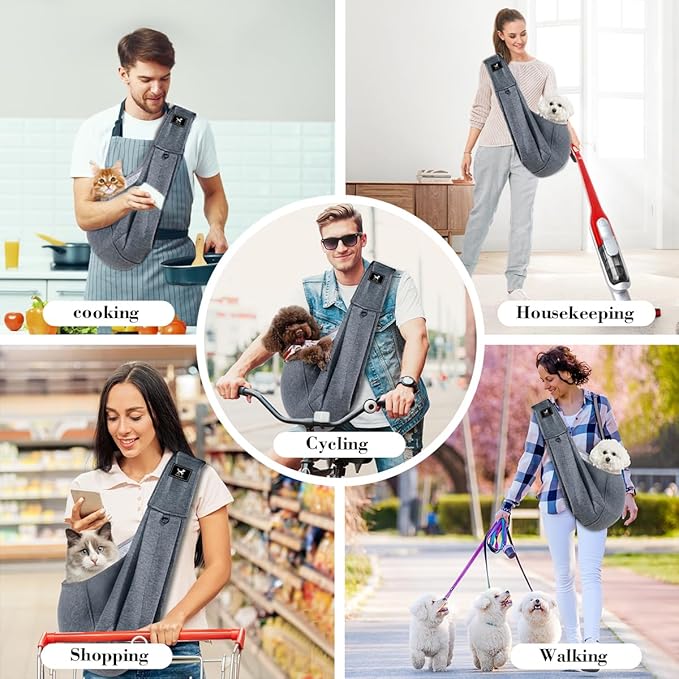 Dog & Cat Carrier Sling, Adjustable Soft Padded Shoulder Puppy Carrier, Hands-Free Dog Carrier Bag with Double Safety Buckles Premium Material for Outdoor Travel (Dark Gray, L)-PawvioPets