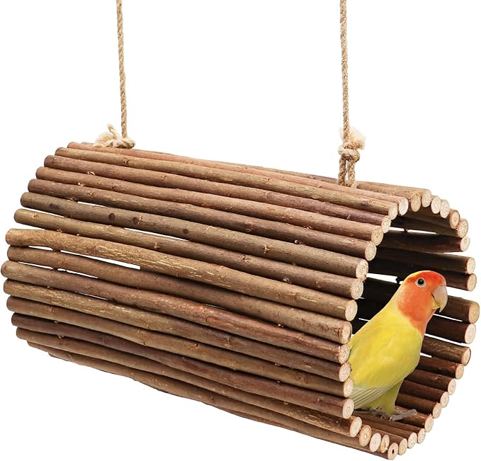 Bird Parrot Swing Toys, Hanging Bird Perch Stand, Natural Willow Wood Parrot Hammock, Bird Cage Accessories, Suitable for Little Bird Parakeets Cockatiels Lovebirds Hamster Rat (6.3" in Diameter)-PawvioPets