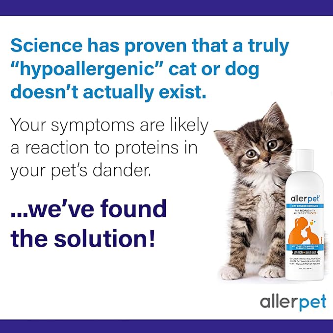 Allerpet Aloe Vera Free Cat Dander Remover - Pet Dander Allergy Relief, Natural & Safe Allergy Relief for Cats and Humans, Soothing Chamomile & Rosemary, Made in USA (12 oz)-PawvioPets
