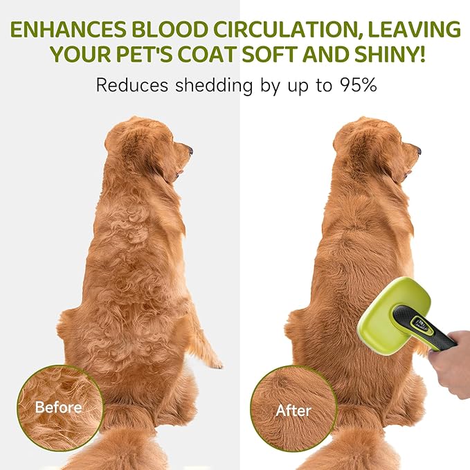 Dog Brush Kit – 3 PCS Grooming Set with Self-Cleaning Brush, Undercoat Rake & Pet Bath Brush. Great for Shedding, Tangles & Dirt Removal – Ideal for Long & Short Haired Dogs & Cats, Green-PawvioPets