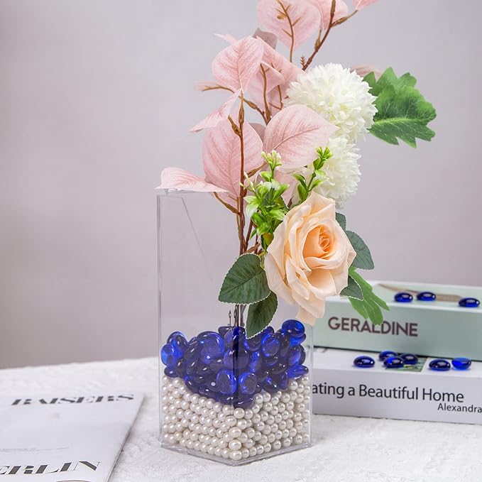 FUTUREPLUSX 1LB Blue Flat Glass Marbles, Premium Dark Blue Aquarium Rocks Fish Tank Gravel Stones Bulk Pebbles Decorative Beads for DIY Crafts Vase Fillers Table Scatter Decor-PawvioPets