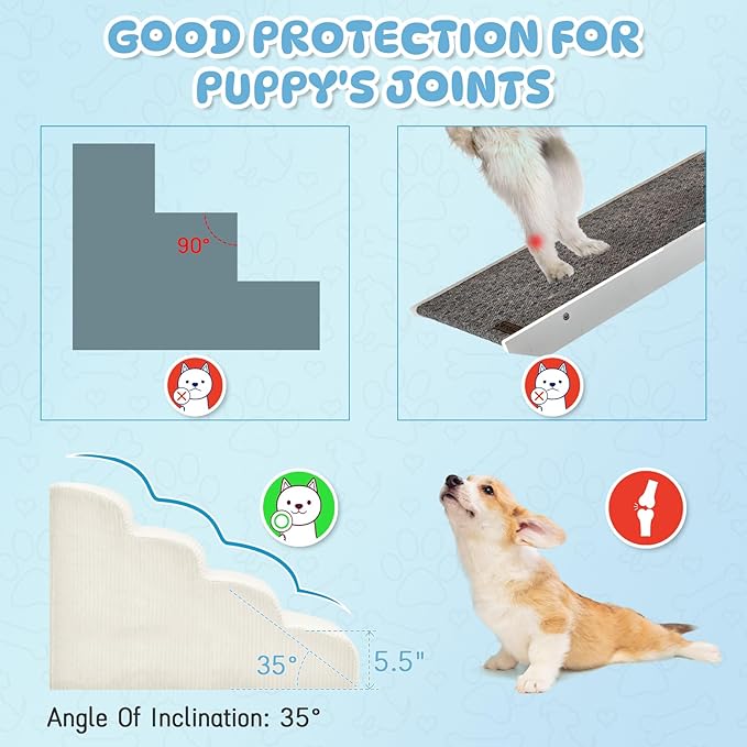 Dog Steps for Small Dogs, 4-Step Pet Ramp Stairs for High Beds and Sofa, Non-Slip Pet Stairs for Small Dogs and Cats, Removable and Easy to Clean Cover, Beige-PawvioPets