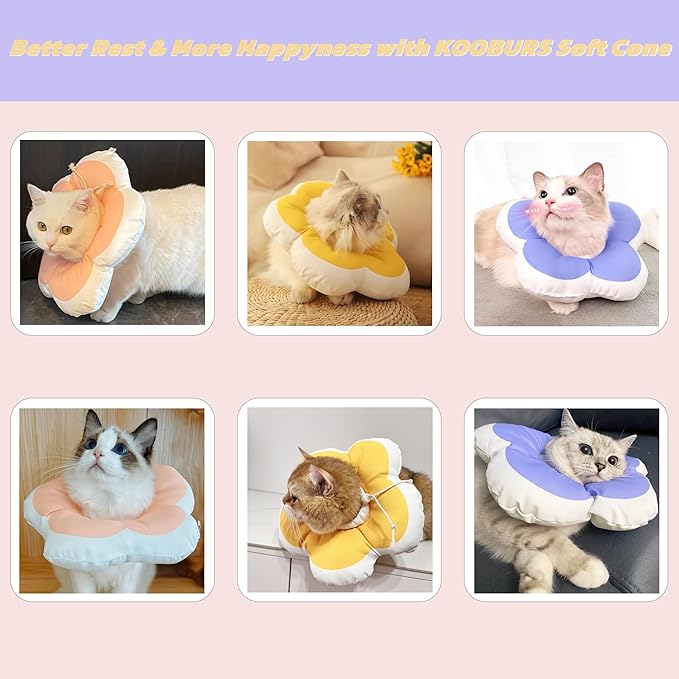 Cat Cone Collar Soft,Adjustable Adjustable Kitten Cone After Surgery, Waterproof Recovery E Collar for Pet to Stop Licking(Pink Flower, Large)-PawvioPets