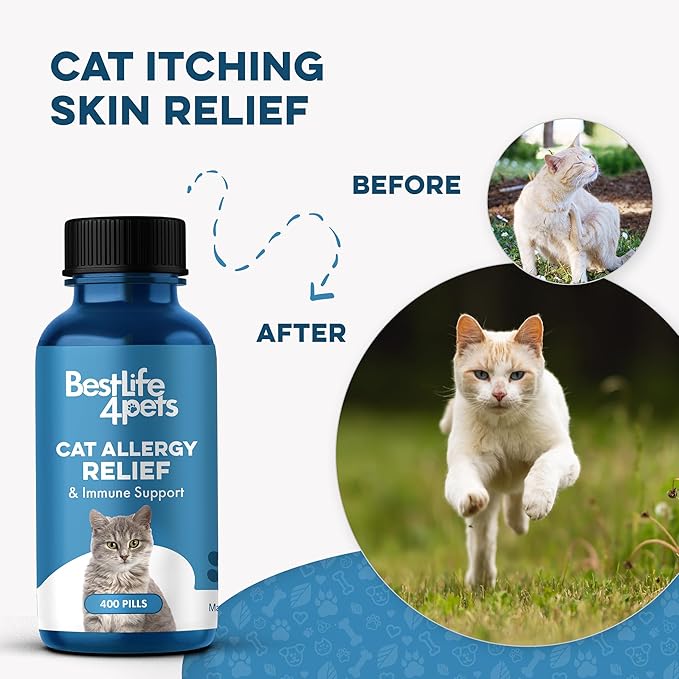 Cat Allergy Relief & Immune Support, Natural Relief for Seasonal Allergies, Itching, Sneezing, Congestion, Runny Nose, and Feline Respiratory Infections, 400 Small Odorless Tasteless Pills-PawvioPets