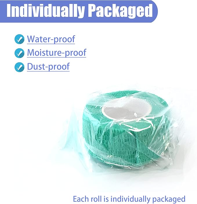 9 Pack 1" x 5 Yards Self Adhesive Bandage Wrap Self Stick Wrap for Ankle, Wrist, Finger, Sports, Breathable Cohesive Vet Tape for Pets (Middle Green)-PawvioPets