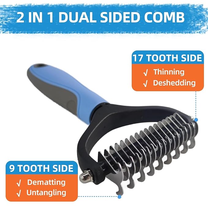Dog Brush for Shedding,6 PCS in One Pet Slicker Hair Brush Kit Organizer Bag - Dog Cat Grooming Deshedding Undercoat Rake Brush Comb for All Small Large Dogs Cats Blue-PawvioPets