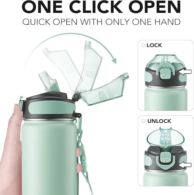 Enerbone 24 oz Insulated Water Bottle, Stainless Steel Bottle with Carrying Strap, Double-Wall Vacuum Insulation Design, Leakproof Sports Bottle with Straw, Keep Drinks Cold or Hot for Hours-PawvioPets