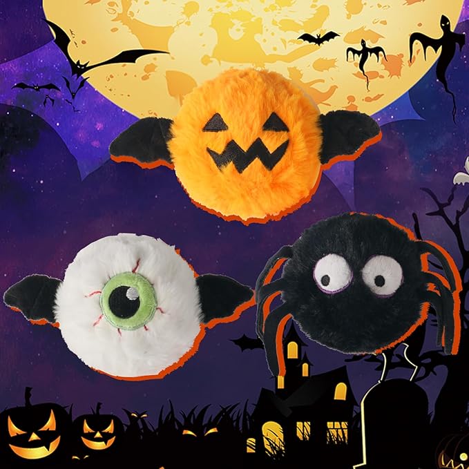 DKING 3Pack Squeaky Dog Balls,2 in1 Funny Puppy Ball Toys,Birthday Dog Toy for Small Medium Dogs (Halloween Ball)-PawvioPets