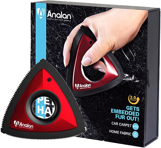 Analan Mini Pet Hair Remover for Car Detailing Supplies, Carpet Dog Hair Remover for Car Interior, Triangle Dog Hair Remover for Auto Detailing, Couch, Furniture, Lint, Carpet (Ruby Red)-PawvioPets