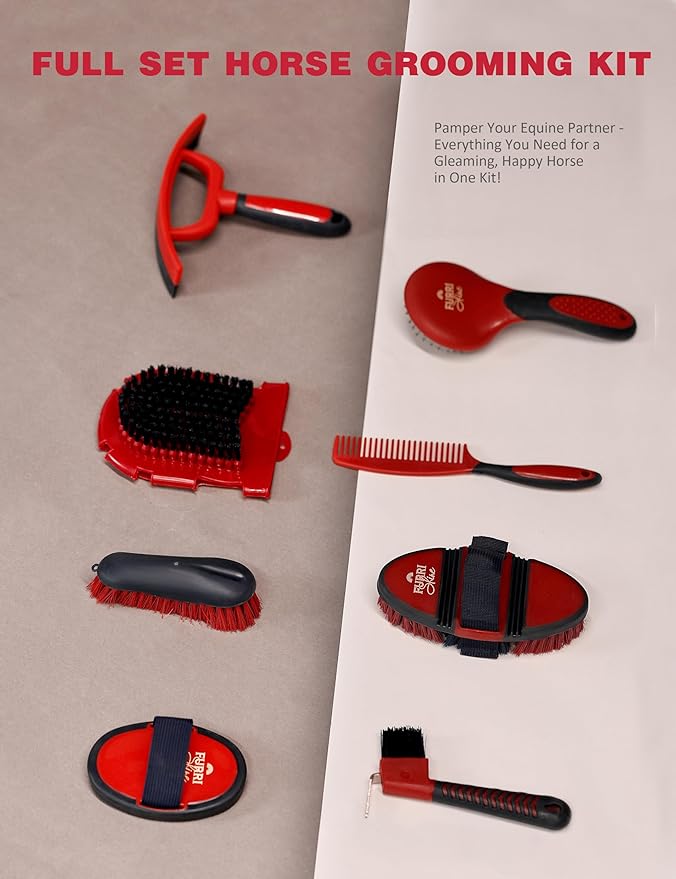 11PCS Horse Grooming Kit Curry Comb Sweat Scraper Horse Bathing Supplies Grooming Tools with Storage Bag Shadowberry-PawvioPets