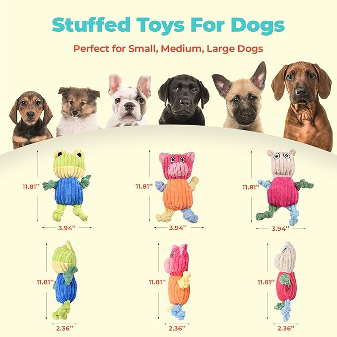 3pcs Dog Squeaky Toys, Plush Stuffed Puppy Chew Toy for Extended Play, Interactive Toys Great Gifts for Small Medium Large Chewer Dogs, Pet Toy Bulk to Keep Them Busy(Forg&Hippo&Pig)-PawvioPets
