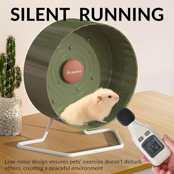 8.4" Silent Hamster Wheel, Non-Slip Track, Exercise, Release Stress, Relieve Anxiety, Adjustable Height Stand, for Syrian Dwarf Hamster, Gerbil, Mice, Other Small Medium Sized Pets, Green-PawvioPets