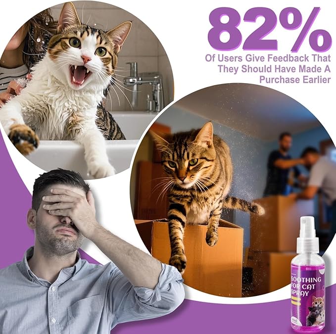 Cat Calming Spray, Cat Pheromone Calming Spray, Natural Calming Solution for Cats, Reduce Kittens Stress, Anxiety, Scratching, Protect Furniture and Floors, Suit For Home, Travel, Vet Visits, 4 PACKS-PawvioPets