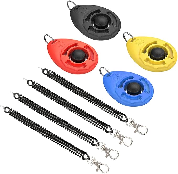 Clicker Training for Dogs, [4 Pcs, Multi-Color] Dog Clicker for Training, Clicker Dog Training with Wrist Strap, Clicker for Pets, Dog Clicker Perfect for Dog Cat Horse Behavioral Training-PawvioPets