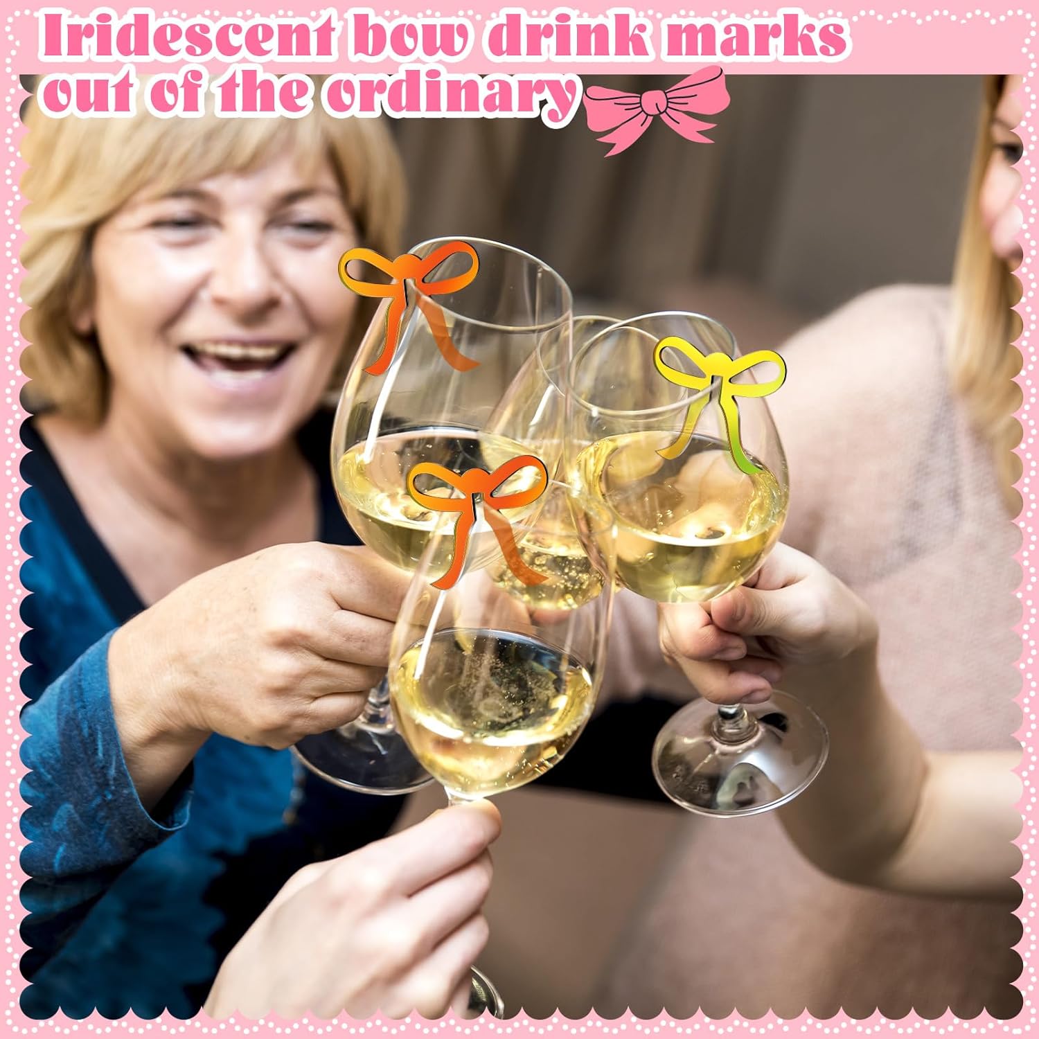 36 Pcs Bow Drink Markers Acrylic Drink Tags Bowknot Wine Glass Charms for Bachelorette Coquette Birthday Cocktail Wedding Decoration Bridal Shower Party Favors