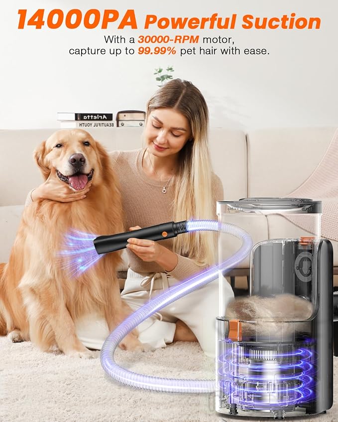 Dog Grooming Vacuum, 4.5L Extra-Large Dust Cup Dog Grooming Kit, 14000Pa High-Suction Pet Groomer with Clippers, Low-Noise All-in-One Shedding Control Set for Home Use-PawvioPets