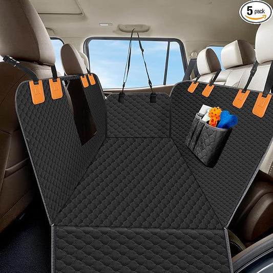 Dog Car Seat Cover for Back Seat, Waterproof Protector with Side Flaps, Scratchproof Hammock, Non-Slip Bottom for Cars/Trucks/SUVs (Black+Grey)-PawvioPets