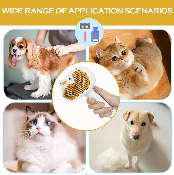 3-1 Cat Steam Brush for Shedding, Steamy Grooming Brush for Long & Short Hair Cats & Dogs, Self-Cleaning Pet Hair Removal Comb with Water Tank Dog-PawvioPets