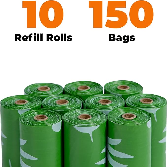 Best Pet Supplies Poop Bags for Dogs, 50% Post-Consumer Recycled Content dog waste bags on rolls, fits all poop bag holders for leashes - 150 Count, Green, Unscented-PawvioPets