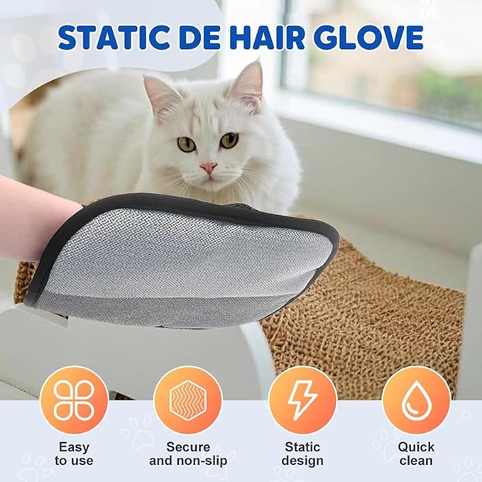 2025 New Upgrade Pet Hair Remover Electrostatic Gloves, Reusable Pet Hair Removal Glove, Cat & Dog Hair Removal Tool for Couch, Furniture, Carpet, Car Seat, Pet Grooming-PawvioPets