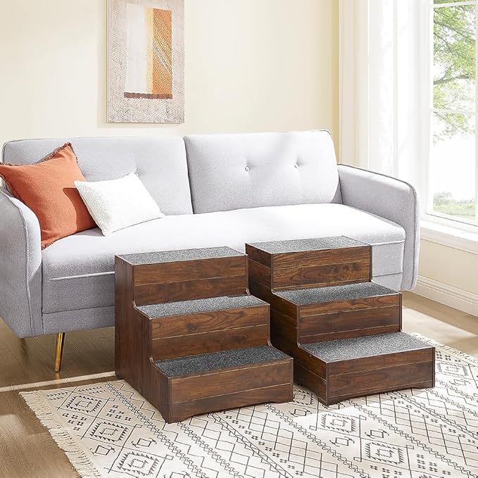 beeNbkks Furniture Style Dog Stairs, Pet Steps for Small Dogs and Cats, Wooden Non-Slip Pet Ladder for Elderly Injured Pets Short Legged Puppy to Reach Couch Sofa High Bed Windowsill-PawvioPets