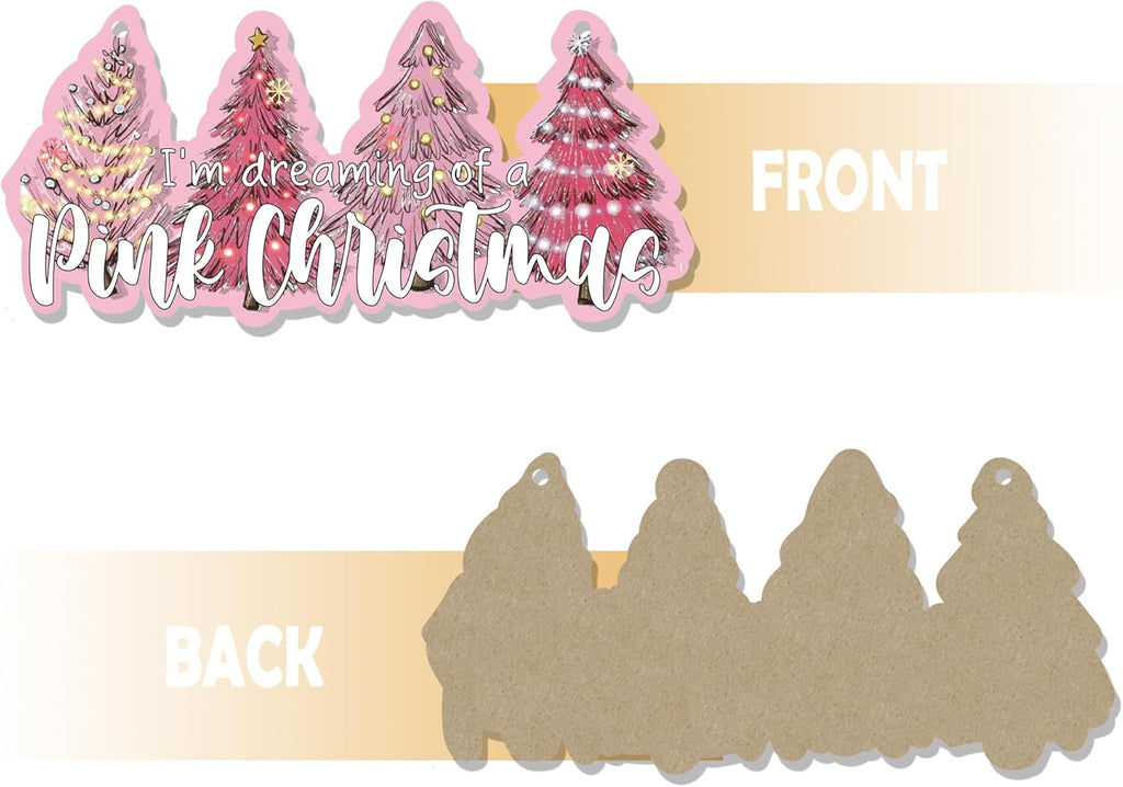 CGBHW Pink Christmas Tree Wooden Sign, I’m Dreaming of a Pink Christmas Snowflake Decoration Hanging Sign Wall Decor, Winter Holidays Theme for Home Office Girls College Dorm Door Decor 12 x 6 Inch