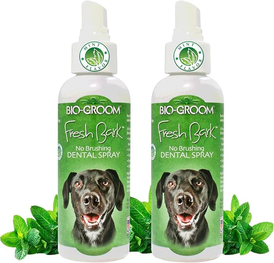 Bio-groom Fresh Bark Dog Breath Freshener - No Chew Dental Spray for Dogs & Cats, Teeth Cleaning Oral Care for Plaque & Tartar, No Brushing Required, Made in The USA - Mint, 4 fl oz (Pack of 2)-PawvioPets