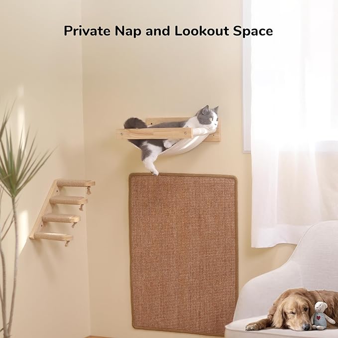 FUKUMARU Hammock Wall Mounted Cat Beds and Perches, Wooden Kitten Walls Furniture, Stable Cats Shelves for Sleeping, Playing, Climbing, and Lounging, Black Stripe-PawvioPets