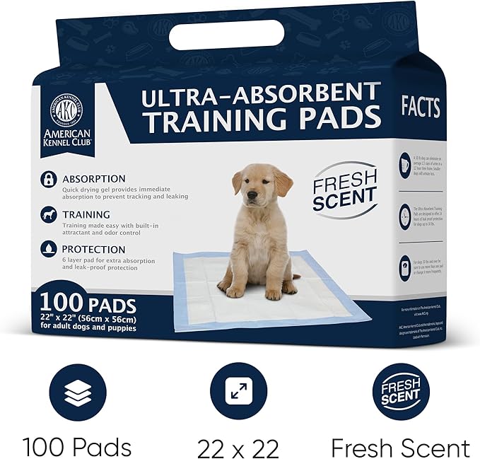 American Kennel Club Scented Puppy Training Pads with Ultra Absorbent Quick Dry Gel – 22 x 22 Pee Pads for Dogs - Fresh Scented - Pack of 100-PawvioPets