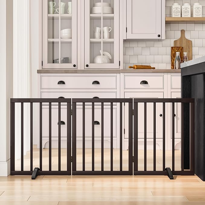 Dog Gates for Doorways Stair House Freestanding Pet Gates for Dogs Wooden Dog Gate with Support Feet Indoor Fence-PawvioPets