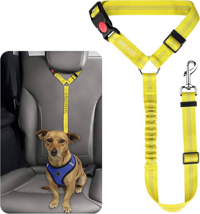 BWOGUE Pet Dog Cat Seat Belts, Car Headrest Restraint Adjustable Safety Leads Vehicle Seatbelt Harness (1 Pack)-PawvioPets