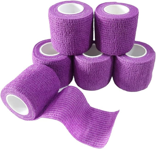 6 Pack 2" x 5 Yards Self Adhesive Bandage Wrap Breathable Cohesive Vet Wrap for Pets, Elastic Self-Adherent Tape for Sports, Wrist, Ankle (Purple)-PawvioPets